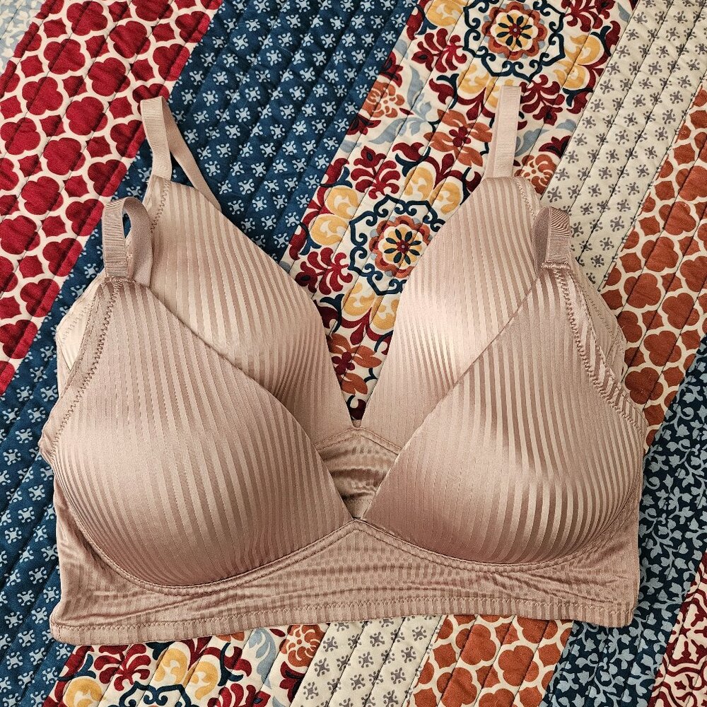 Adrienne Vittadini‎ Studio Two Striped Beige Bra Size 42D Adjustable Straps